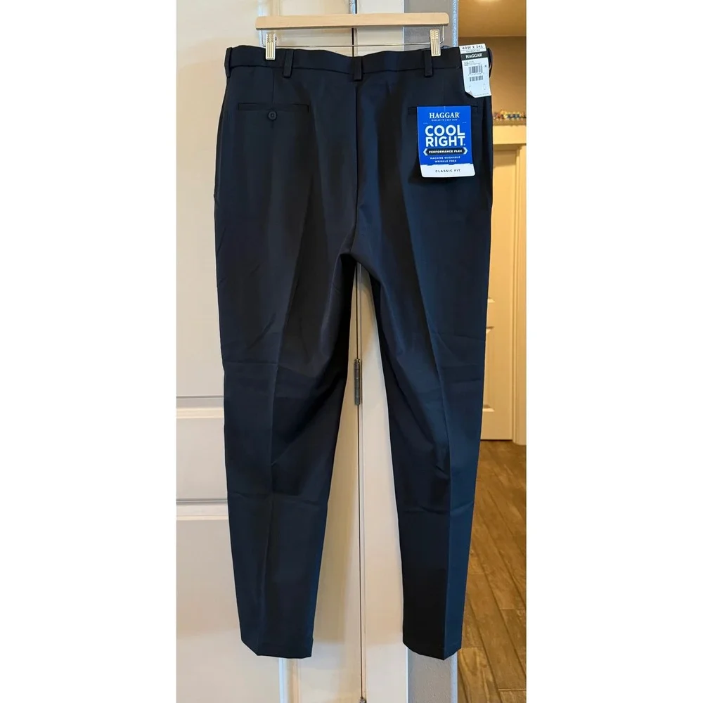 Men's NWT‎ Haggar Cool Right Black Performance Classic Fit Dress Pants 40W X 34L